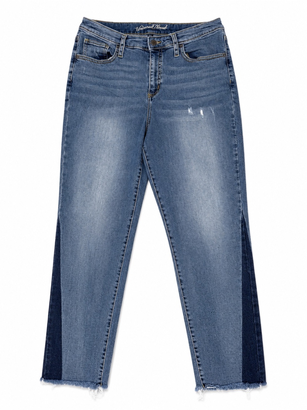 Universal Thread Two-Tone Side Stripe Raw Hem Straight Leg Jeans Size 14/32R